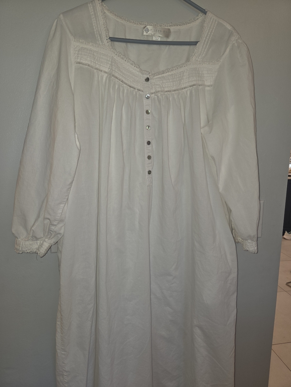 Eileen West White Button-Front Bohemian Nightgown
